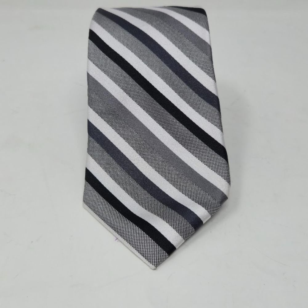 EXPRESS Men Black White Grey Diagonal Stripe 100% Silk Tie Classic Necktie